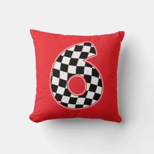 6th Birthday Checkered Number 6 Car Racing Flag  Cushion