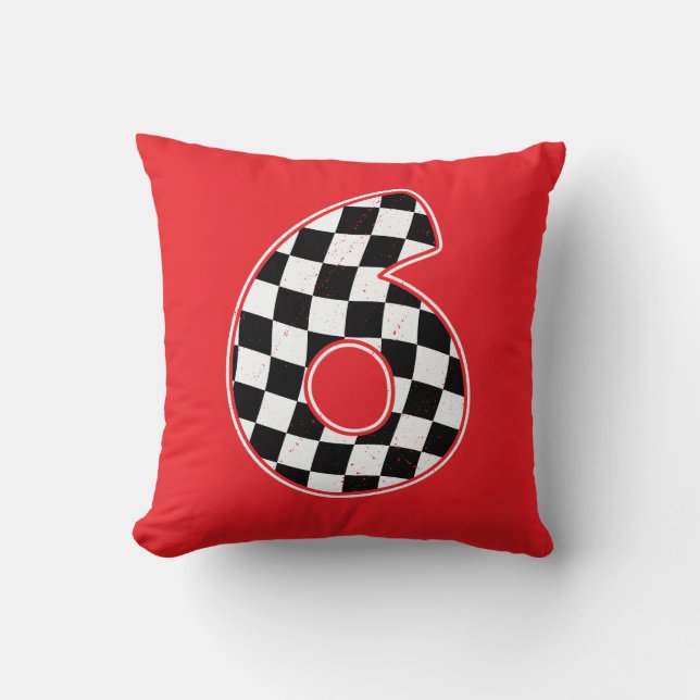 6th Birthday Chequered Number 6 Car Racing Flag  Cushion (Front)