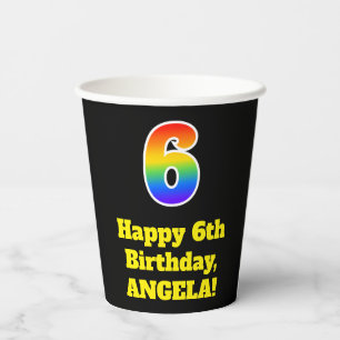 6th Birthday: Colourful, Fun, Exciting, Rainbow 6 Paper Cups