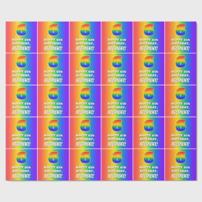 6th Birthday: Colourful, Fun Rainbow Pattern # 6 Wrapping Paper (Seam)