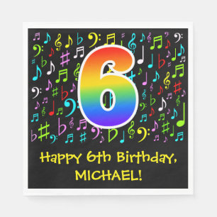 6th Birthday - Colourful Music Symbols, Rainbow 6 Napkin