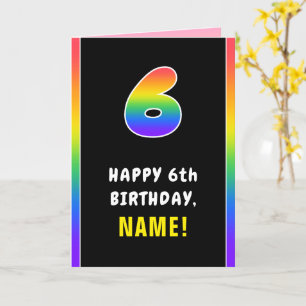 6th Birthday: Colourful Rainbow # 6, Custom Name Card