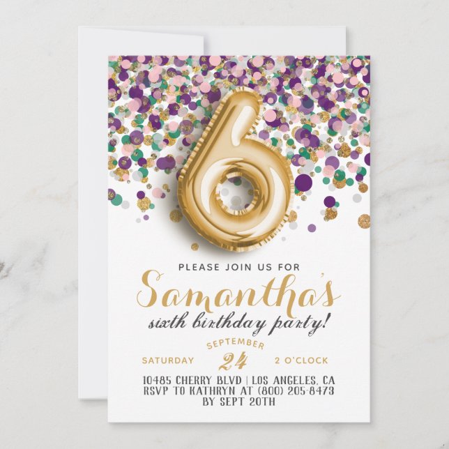 6th Birthday Confetti Invitation (Front)