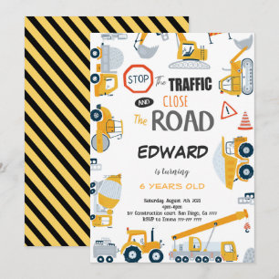 6th Birthday Construction Boy Invitation