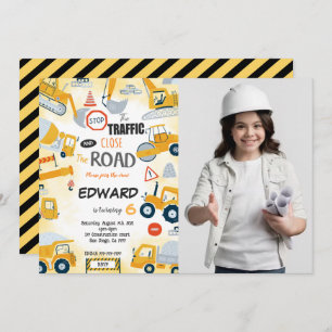 6th Birthday Construction Photo Invitation