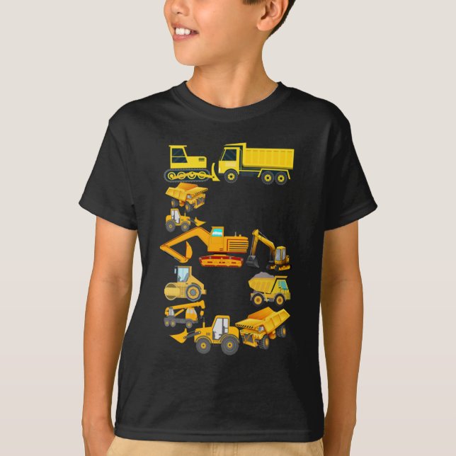 6th Birthday Construction Truck 6 Year old Boy Kid T-Shirt (Front)