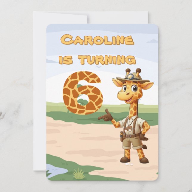 6th birthday Cute Explorer Giraffe on safari Invitation (Front)