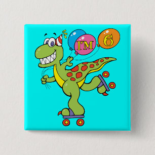 6th Birthday Dinosaur 15 Cm Square Badge