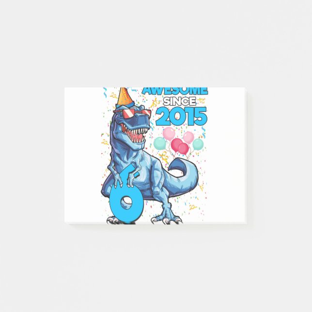 6th Birthday Dinosaur 6 Year Old Boy Kids Awesome Post-it Notes (Front)