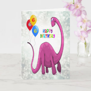 6th Birthday Dinosaur and Ballons Card