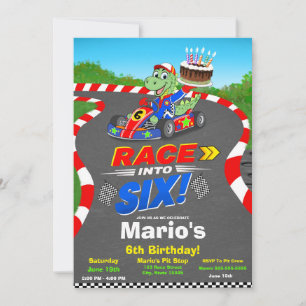 6th Birthday Dinosaur Race Car Ready Set Invite