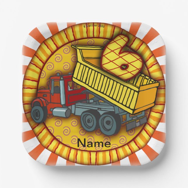 6th Birthday Dump Truck Paper Plate (Front)