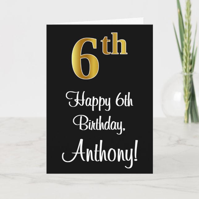 6th Birthday ~ Elegant Luxurious Faux Gold Look # Card (Front)