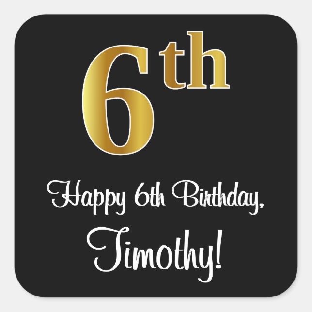 6th Birthday – Elegant Luxurious Faux Gold Look # Square Sticker (Front)