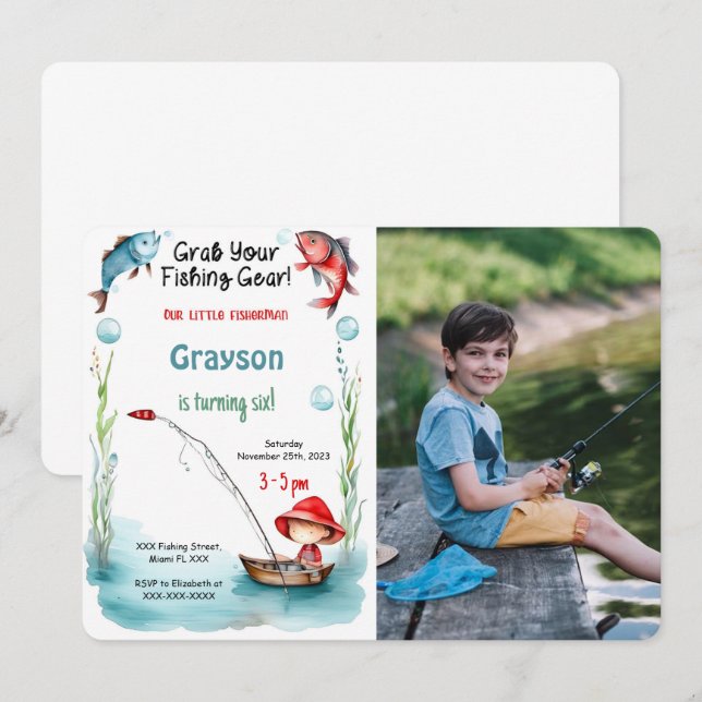 6th Birthday Fishing Photo Invitation (Front/Back)