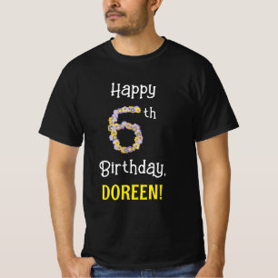 6th Birthday: Floral Flowers Number “6” + Name T-Shirt