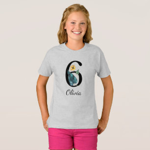 6th Birthday Floral Personalised Name T-Shirt