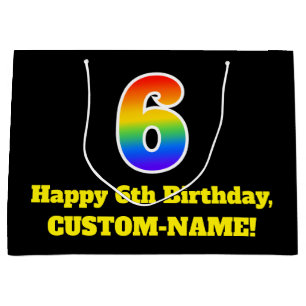 6th Birthday ~ Fun, Colourful, Vibrant, Rainbow 6 Large Gift Bag