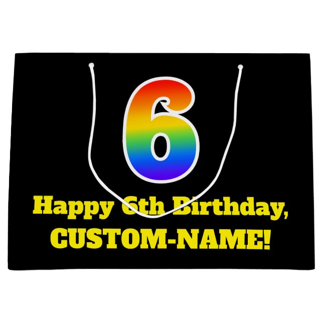 6th Birthday ~ Fun, Colourful, Vibrant, Rainbow 6 Large Gift Bag (Front)