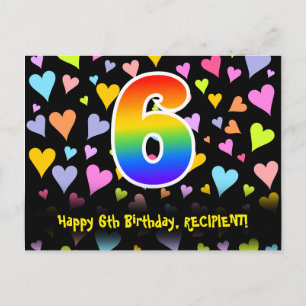 6th Birthday: Fun Hearts Pattern, Rainbow 6 Postcard