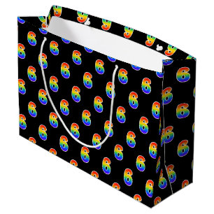 6th Birthday: Fun Rainbow Event Number 6 Pattern Large Gift Bag