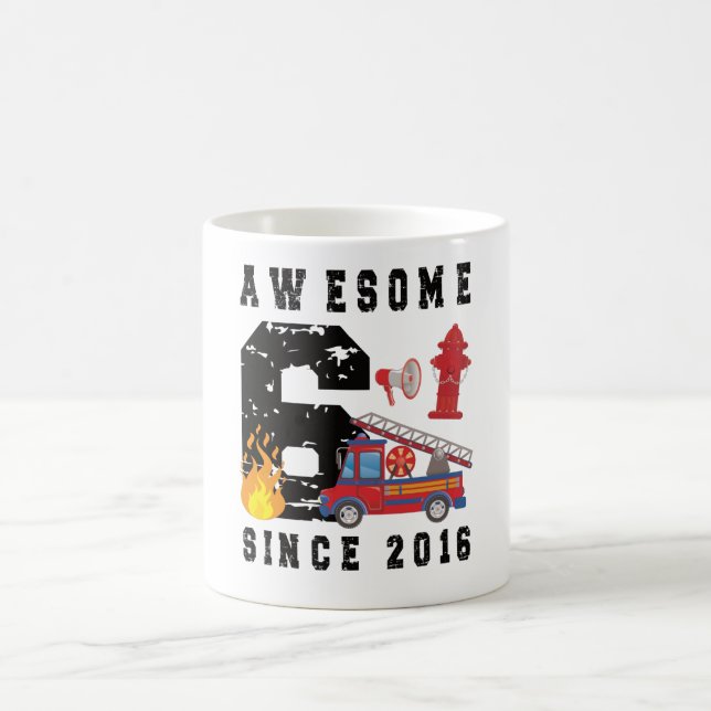 6th Birthday Gift Firefighter Boy Born in 2016 Coffee Mug (Center)
