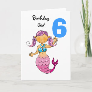 6th birthday gift for a girl, cute mermaid card