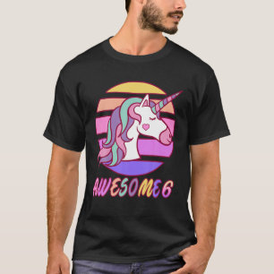 6Th Birthday Girl Awesome Colourful Unicorn Face P T-Shirt