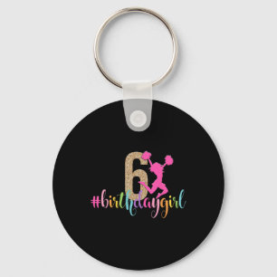 6th Birthday Girl Cheerleader Rainbow Cheerleading Key Ring