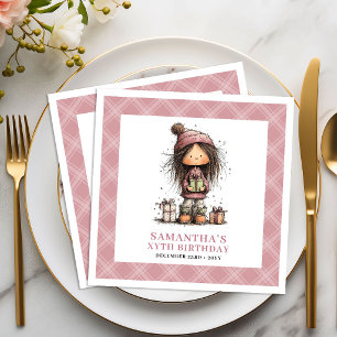 6th Birthday Girl Funny Whimsical Quirky Pink  Napkin