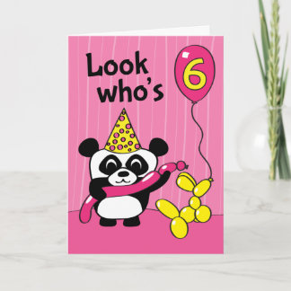 6th Birthday - Girl Panda with Balloons Card