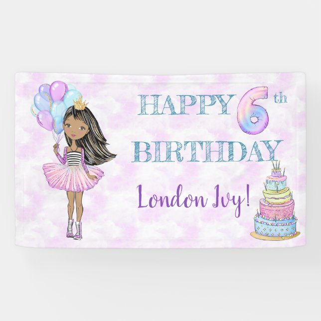 6th Birthday Girl Princess African American Banner (Horizontal)