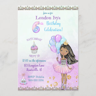 6th Birthday Girl Princess African American Invitation