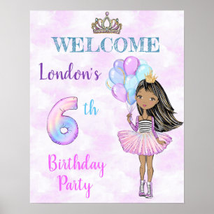6th Birthday Girl Princess African American Poster