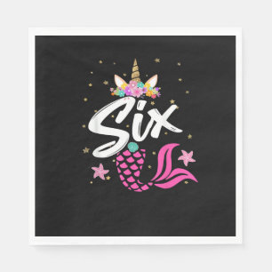 6th Birthday Girl Unicorn Shirt Mermaid Tail 6 Yea Napkin