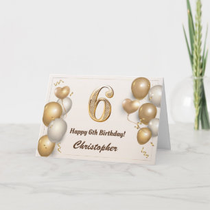 6th Birthday Gold Balloons and Confetti Birthday Card