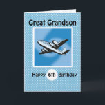 6th Birthday, Great Grandson, Aeroplane on Blue Card<br><div class="desc">Aeroplanes are a great theme for boys of this age. This plane is flying high as you wish your Great Grandson a happy 6th birthday. Blue background with white polka dots add a feeling of celebration and fun for a sixth birthday.</div>