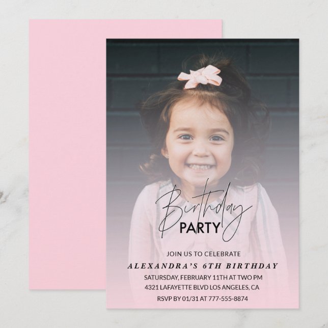 6th birthday invitation Birthday Party Photo pink (Front/Back)