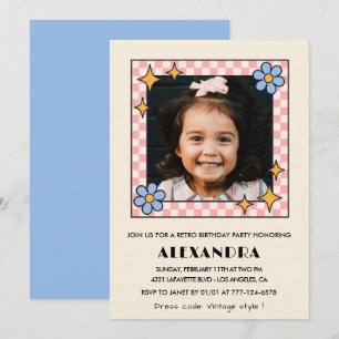 6th birthday invitation Retro Groovy Blue Floral