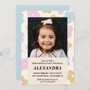 6th birthday invitation Retro Groovy Flowers Cute