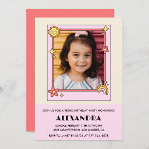 6th birthday invitation Retro Groovy Pink Floral