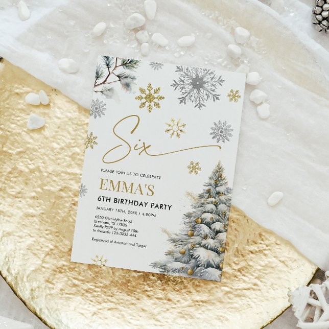 6th Birthday Invitation, Winter Six Birthday  Invitation (Creator Uploaded)