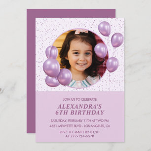 6th birthday invitations Balloons Photo Purple