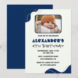 6th birthday invitations Boy Navy Simple Photo
