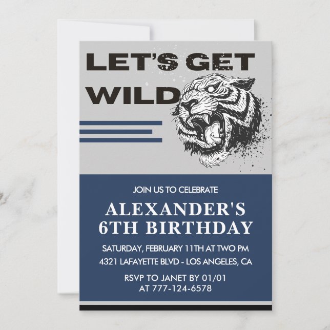 6th birthday invitations boy Party Let's Get Wild (Front)