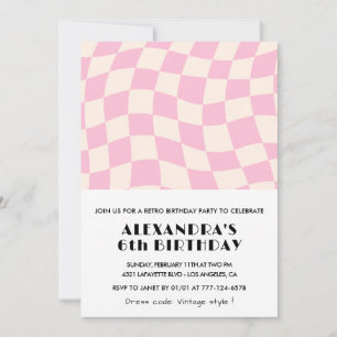 6th birthday invitations Chequered Retro Pink