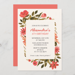 6th birthday invitations Floral Boho Elegant