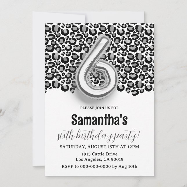 6th Birthday Leopard Animal Print Invitation (Front)