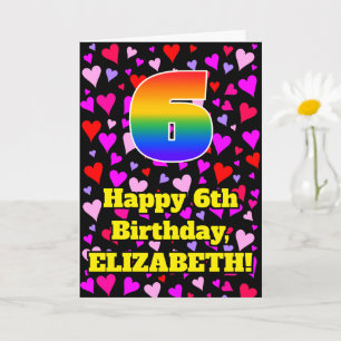 6th Birthday: Loving Hearts Pattern, Rainbow # 6 Card