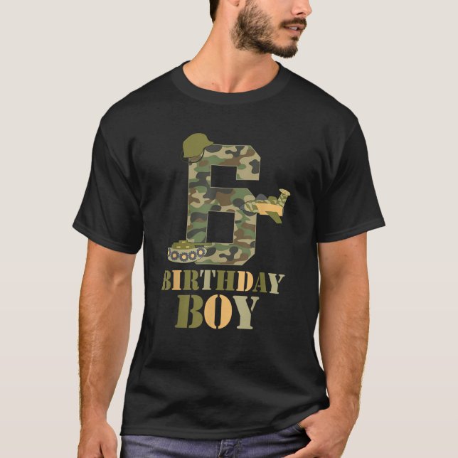 6th Birthday Military Themed Camo Boys 6 Years Old T-Shirt (Front)